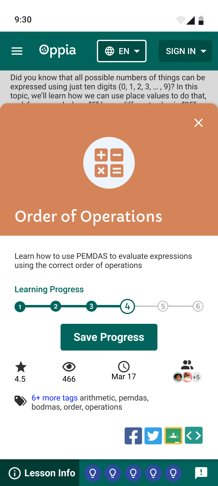 Mobile: lesson information for unregistered learners